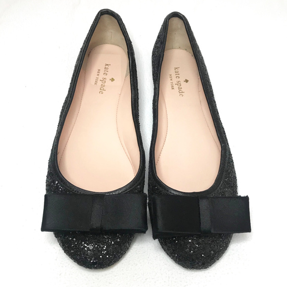 Kate Spade Black York Glitter Bow Flats - Picture 2 of 9